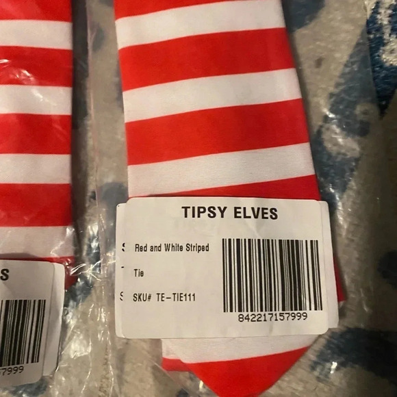 Tipsy Elves Red and White Striped Christmas Holiday Tie Lot NWT - Picture 4 of 4